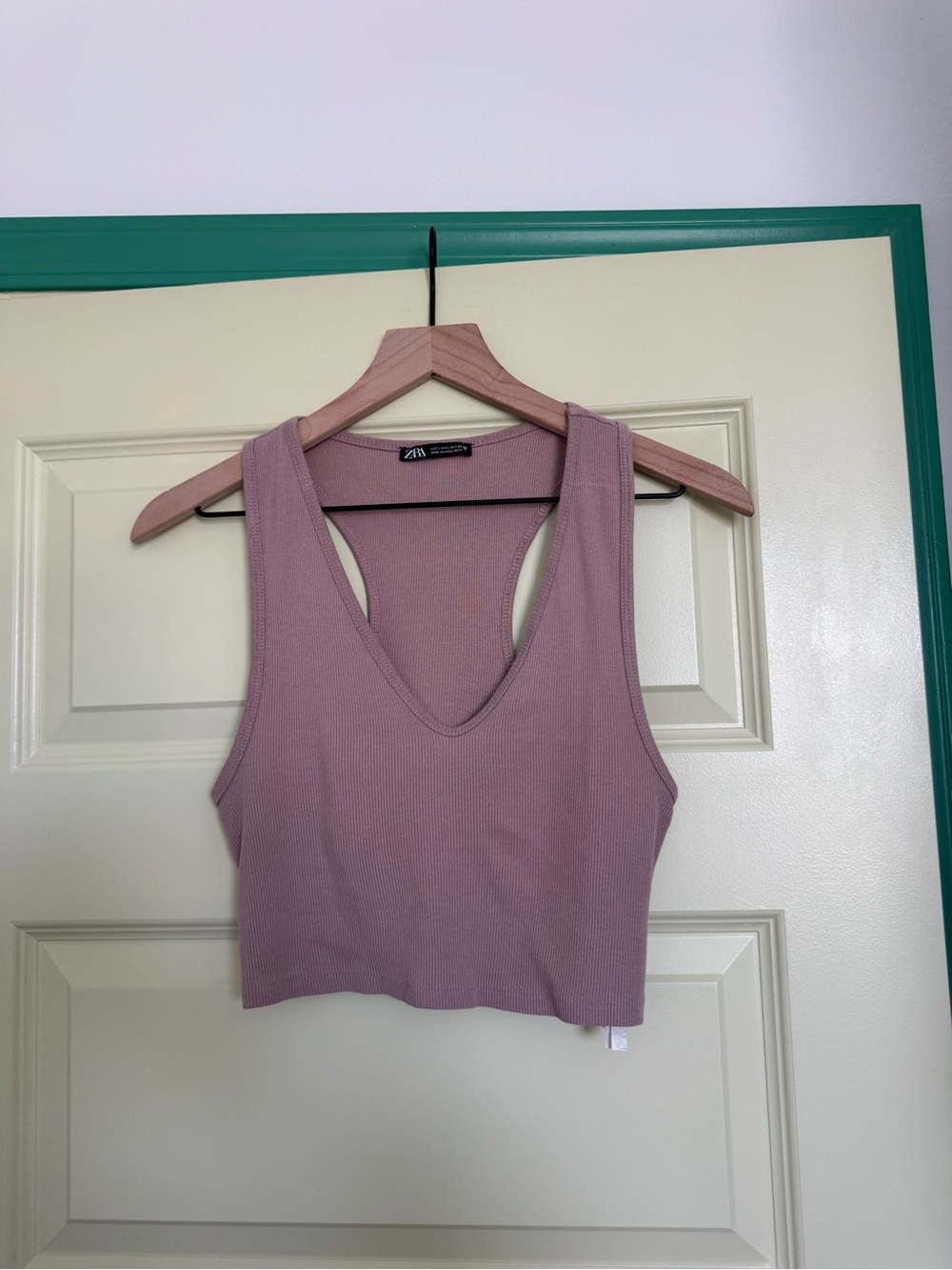 Zara Mauve Ribbed Racerback Crop Top
